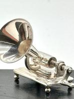 No reserve-Stevige handgemaakte zilveren miniatuur Fonograaf, Antiek en Kunst