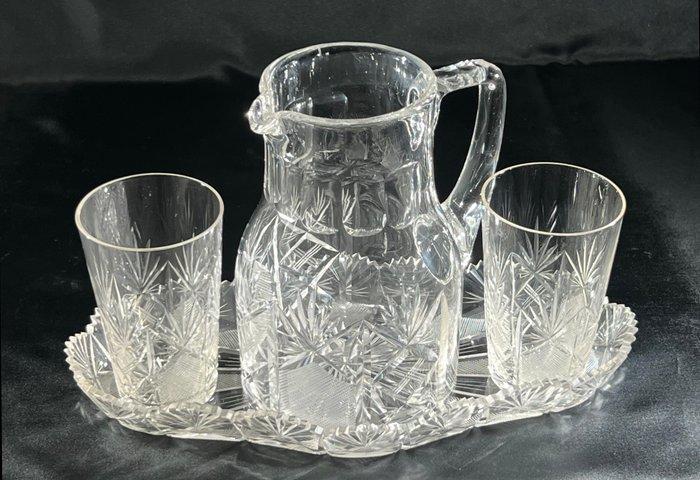 Drinkservies (4) - Kristal - Set schenkkan, glazen, Antiek en Kunst, Antiek | Glas en Kristal