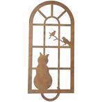 Schuttingbord kat in venster, Tuin en Terras, Tuinwanddecoratie, Nieuw, Verzenden