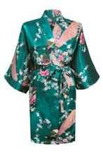 KIMU® Kimono Petrol Kort XL-XXL Yukata Satijn Boven de Knie, Kleding | Dames, Nieuw, Carnaval, Ophalen of Verzenden, Maat 46/48 (XL) of groter