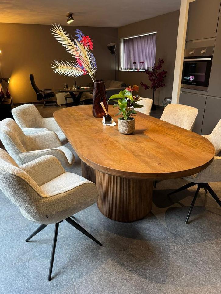 Eetkamertafel Sevilla bruin met organische poot, Huis en Inrichting, Tafels | Eettafels, Nieuw, Overige houtsoorten, Overige materialen