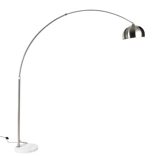 Booglamp staal met witte marmeren voet met kap staal - XXL, Huis en Inrichting, Lampen | Vloerlampen, Nieuw, Overige materialen
