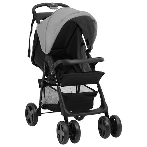 vidaXL Kinderwagen 2-in-1 staal lichtgrijs en zwart, Kinderen en Baby's, Kinderwagens en Combinaties, Nieuw, Verzenden