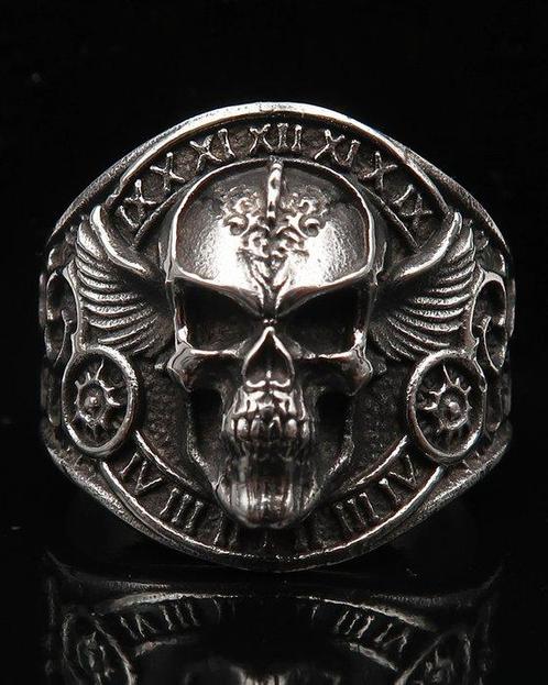 Memento Mori Ring - Gevleugelde Schedel - Wijsheid,, Antiek en Kunst, Antiek | Boeken en Bijbels