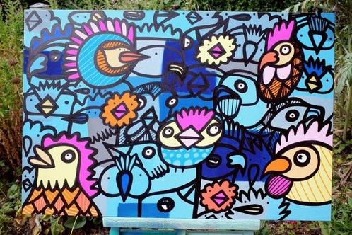 Kev Munday (1986) - Wild Chickens, Antiek en Kunst, Kunst | Schilderijen | Modern