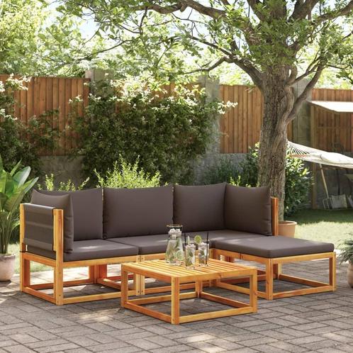 vidaXL 5-delige Loungeset met kussens massief acaciahout, Tuin en Terras, Tuinsets en Loungesets, Loungeset, Nieuw, Hardhout, Verzenden