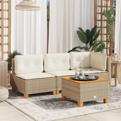 vidaXL Tuintafel 55x55x36 cm poly rattan en acaciahout beige, Tuin en Terras, Tuintafels, Nieuw, Verzenden