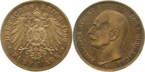 Duitsland 5 Mark Friedrich August 1900a Oldenburg sehr sc..., Postzegels en Munten, Munten | Europa | Niet-Euromunten, Verzenden