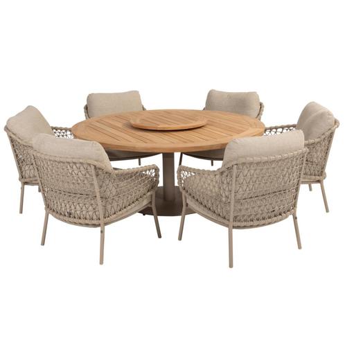 Saba Sardinia low dining tuinset 8 delig 160 cm rond teak, Tuin en Terras, Tuinsets en Loungesets, Nieuw, Ophalen of Verzenden