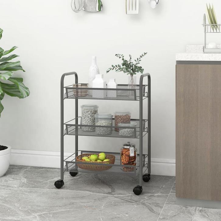 vidaXL Keukentrolley 3-laags 46x26x54 cm ijzer grijs, Huis en Inrichting, Keuken | Keukenbenodigdheden, Nieuw, Verzenden