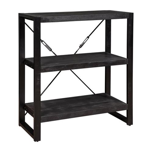 Boekenkast Mangohout Britt Laag 90 Zwart, Huis en Inrichting, Kasten | Boekenkasten, 25 tot 50 cm, Nieuw, Overige houtsoorten