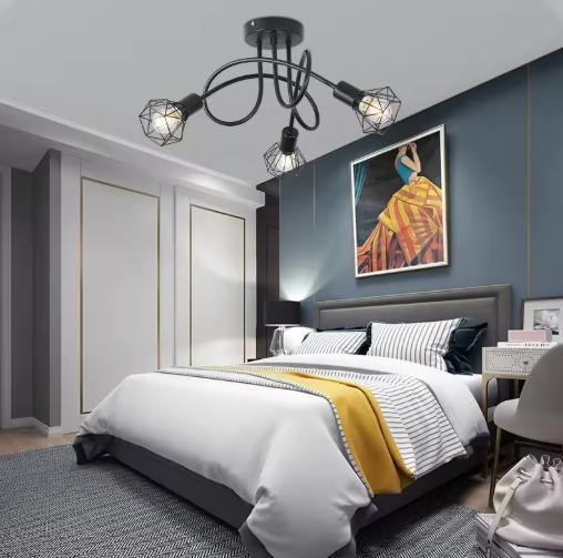 Industriële 3-lichts Plafondlamp – Zwart Aluminium Kooi Desi, Huis en Inrichting, Lampen | Plafondlampen, Nieuw, Verzenden