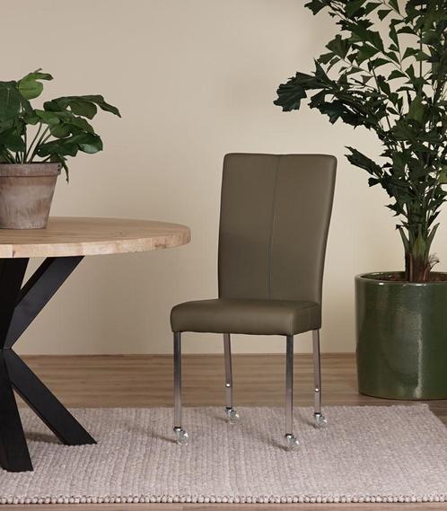 Set van 4 leren eetkamerstoelen met wieltjes - Toledo Leer O, Huis en Inrichting, Stoelen, Eén, Overige kleuren, Nieuw, Leer, Ophalen of Verzenden