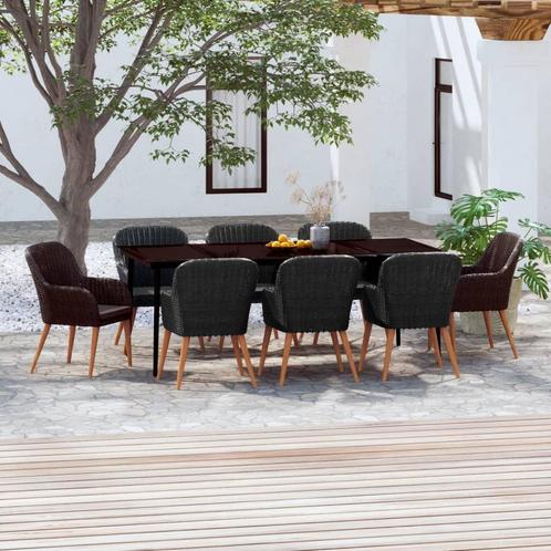 vidaXL 9-delige Tuinset met kussens zwart, Tuin en Terras, Tuinsets en Loungesets, Tuinset, Nieuw, 8 zitplaatsen, Rotan, Verzenden