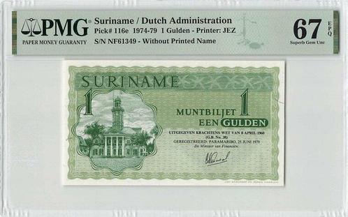 1979 Suriname P 116e 1 Gulden Pmg 67 Epq, Postzegels en Munten, Bankbiljetten | Europa | Niet-Eurobiljetten, Verzenden