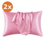 2 STUKS - Satijnen kussensloop Roze 60 x 70 cm hoofdkussen f, Ophalen of Verzenden, Nieuw