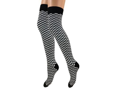 Overknee kousen - Grafisch - Geruit - Zwart/Wit, Kleding | Dames, Sokken en Kousen, Verzenden