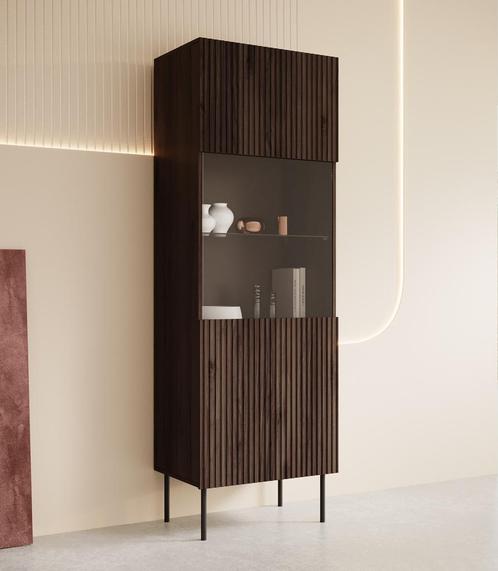 Meubella Vitrinekast donkerbruin eiken Glazen kast 60cm, Huis en Inrichting, Kasten | Vitrinekasten, 25 tot 50 cm, Nieuw, 150 tot 200 cm