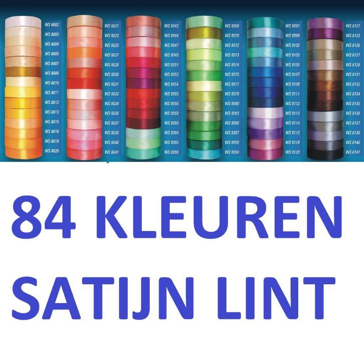 Satijn lint in 84 kleuren, Hobby en Vrije tijd, Naaien en Fournituren, Lint, Band of Elastiek, Nieuw, Ophalen of Verzenden