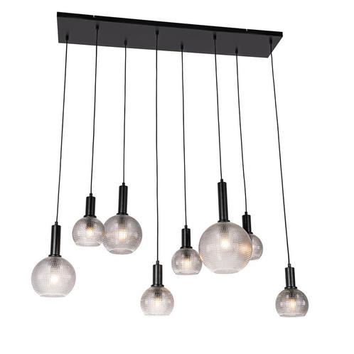 Design hanglamp zwart met smoke glas 8-lichts  - Chico, Huis en Inrichting, Lampen | Hanglampen, Nieuw, Glas, 75 cm of meer