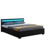 Gestoffeerd bed Lyon - 140 x 200 cm - Zwart - LED & Bedlades