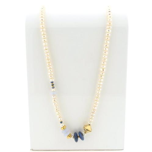 18 Krt. Gouden barokparel collier met chalcedoon en sodal..., Sieraden, Tassen en Uiterlijk, Kettingen, Overige kleuren, Gebruikt