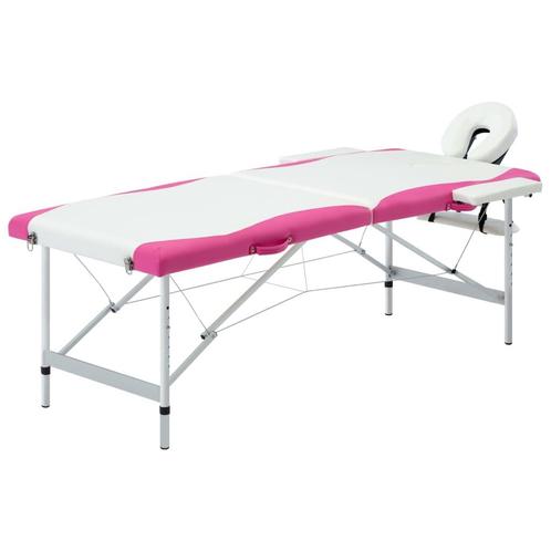 vidaXL Massagetafel inklapbaar 2 zones aluminium wit en roze, Sport en Fitness, Massageproducten, Nieuw, Verzenden