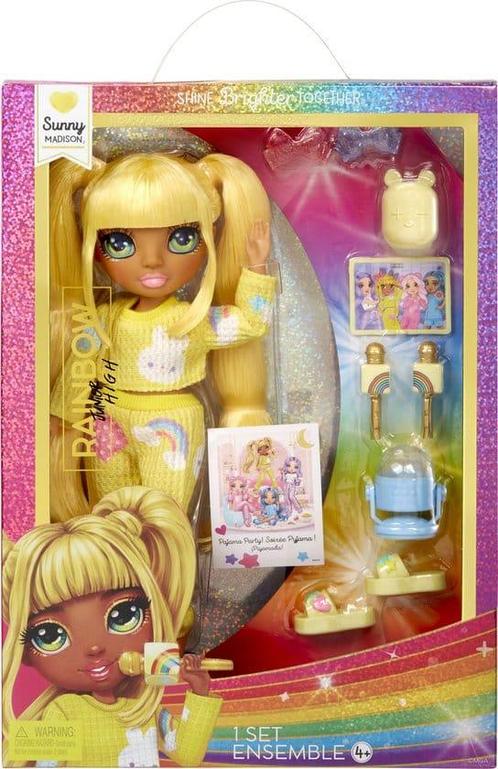 Rainbow High Junior High Pyjamaparty - 23 cm - Sunny (geel), Kinderen en Baby's, Speelgoed | Poppen, Zo goed als nieuw, Ophalen of Verzenden