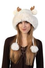 Bontmuts Rendier Fleece Crème Bont Muts Hoorns Oren Touwtjes, Ophalen of Verzenden, Nieuw