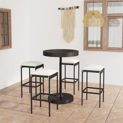 vidaXL 5-delige Tuinbarset met kussens poly rattan zwart, Tuin en Terras, Tuinsets en Loungesets, Nieuw, 4 zitplaatsen, Rotan
