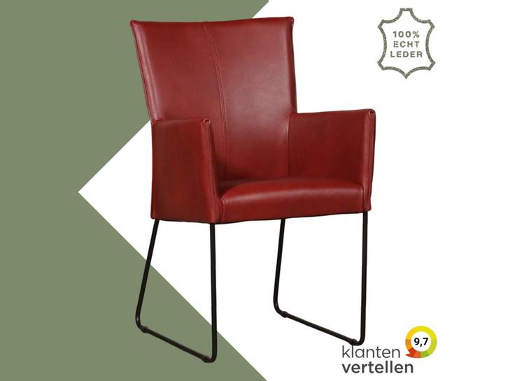 Leren eetkamerstoel Mate met armleuning - Granada Rouge, Huis en Inrichting, Stoelen, Eén, Rood, Nieuw, Leer, Ophalen of Verzenden
