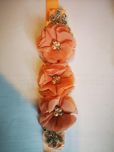 Bruidsriem Weddingbelt Peach Chiffon strass parels satijn, Hobby en Vrije tijd, Knutselen, Nieuw, Ophalen of Verzenden