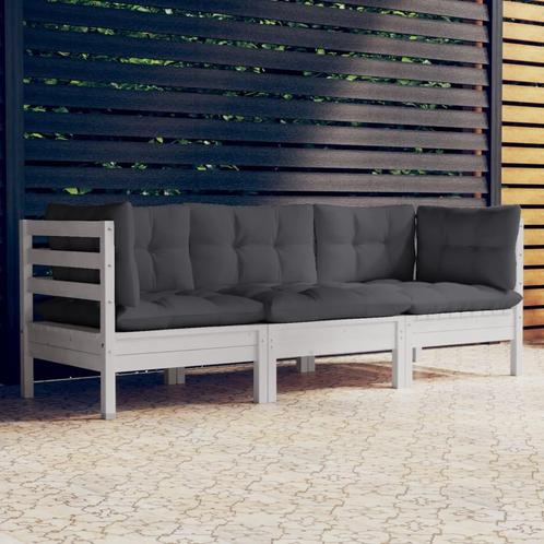 vidaXL Tuinbank 3-zits met antraciet kussens massief, Tuin en Terras, Tuinsets en Loungesets, Nieuw, Verzenden