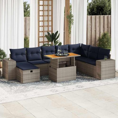 vidaXL 9-delige Loungeset met kussens poly rattan acacia, Tuin en Terras, Tuinsets en Loungesets, Loungeset, Nieuw, Rotan, Verzenden