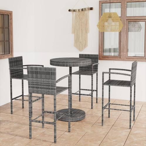 vidaXL 5-delige Tuinbarset poly rattan grijs, Tuin en Terras, Tuinsets en Loungesets, Nieuw, 4 zitplaatsen, Rotan, Verzenden