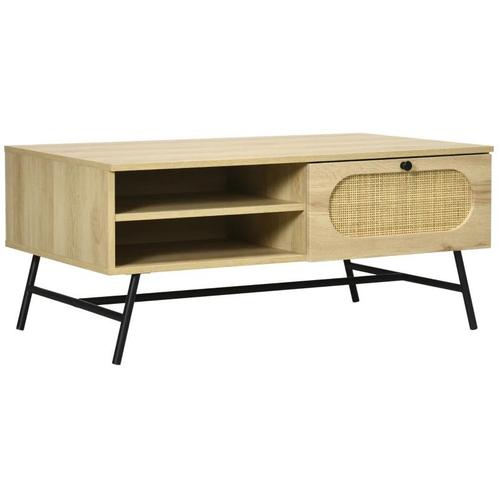 TRUUSK Bijzettafel, Lade, 2 Planken, Opbergvak Achter, Rotan, Huis en Inrichting, Tafels | Bijzettafels, Nieuw, Verzenden