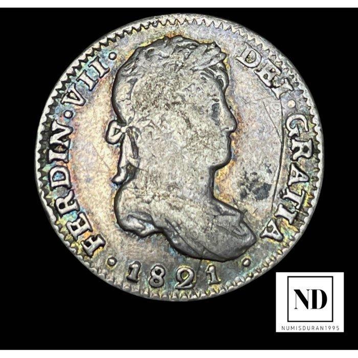 Spanje. Fernando VII. Real 1821 - México, Postzegels en Munten, Munten | Europa | Niet-Euromunten
