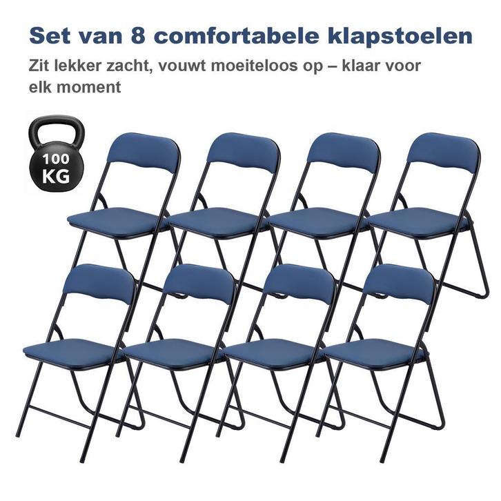 BARDI 8 Stuks Klapstoelen met Kussentjes 100KG - BLAUW, Huis en Inrichting, Stoelen, Vijf, Zes of meer stoelen, Blauw, Nieuw, Kunststof
