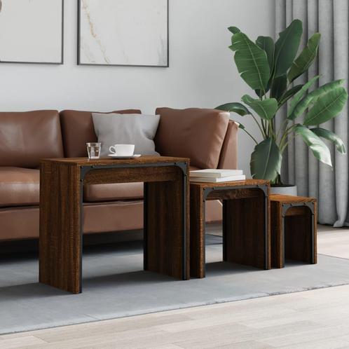 vidaXL 3-delige Tafeltjesset bewerkt hout bruin eikenkleur, Huis en Inrichting, Tafels | Salontafels, Nieuw, Minder dan 50 cm