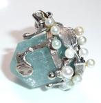 Ring - 14 karaat Witgoud - 40.00ct. tw. Aquamarijn - Parel -, Sieraden, Tassen en Uiterlijk, Ringen, Nieuw