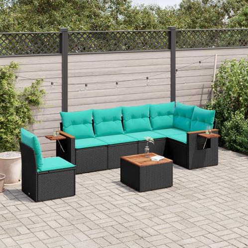 vidaXL 7-delige Loungeset met kussens poly rattan zwart, Tuin en Terras, Tuinsets en Loungesets, Loungeset, Nieuw, Rotan, Verzenden