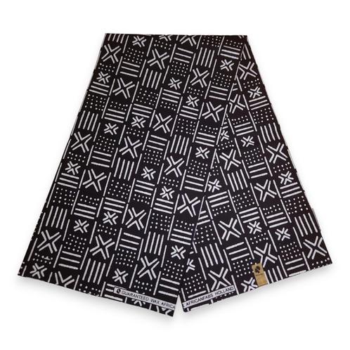 Afrikaanse Zwart Witte X Bogolan / Mud cloth print stof - Tr, Hobby en Vrije tijd, Stoffen en Lappen, Nieuw, Ophalen of Verzenden