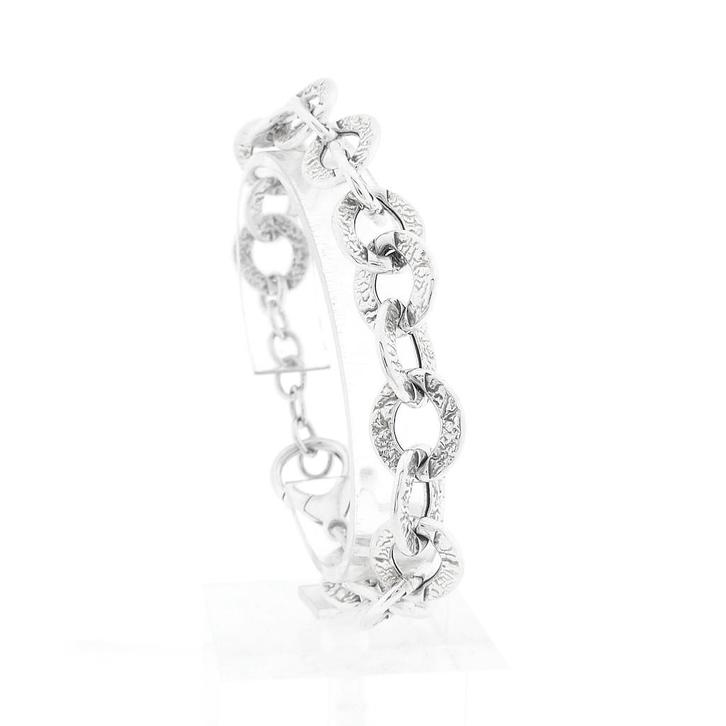Zilveren fantasie schakel armband  | 19,5 cm - 23 cm, Sieraden, Tassen en Uiterlijk, Armbanden, Overige kleuren, Gebruikt, Zilver