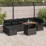 vidaXL 8-delige tuinbankset met kussens in zwart poly rattan, Verzenden, Nieuw, Rotan