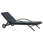 vidaXL Ligbed met kussen en wieltjes poly rattan antraciet, Tuin en Terras, Ligbedden, Verzenden, Nieuw
