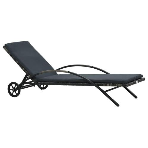 vidaXL Ligbed met kussen en wieltjes poly rattan antraciet, Tuin en Terras, Ligbedden, Nieuw, Verzenden