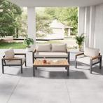 Tuinmeubelset: Acacia Tafelblad, Stalen Frame, Beige Kussens, Tuin en Terras, Tuinbanken, Verzenden, Nieuw