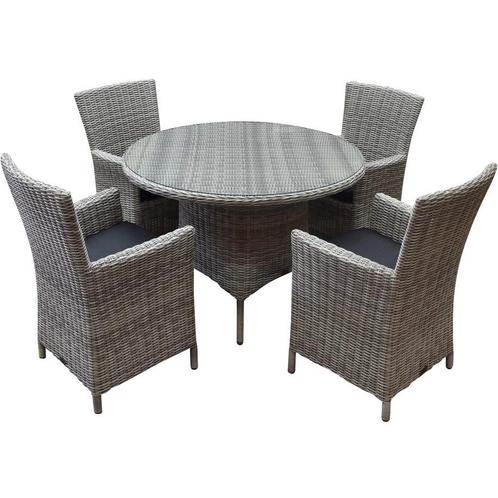 Capri Riccione dining tuinset 110 cm rond 5-delig wit, Tuin en Terras, Tuinsets en Loungesets, Nieuw, Wicker, Ophalen of Verzenden