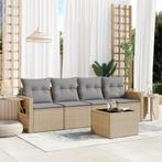 vidaXL 5-delige Loungeset met kussens poly rattan beige, Verzenden, Nieuw, Rotan, Loungeset