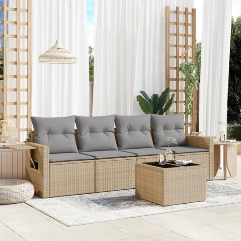 vidaXL 5-delige Loungeset met kussens poly rattan beige, Tuin en Terras, Tuinsets en Loungesets, Loungeset, Nieuw, Rotan, Verzenden
